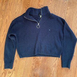 Cropped navy blue quarter zip sweater
